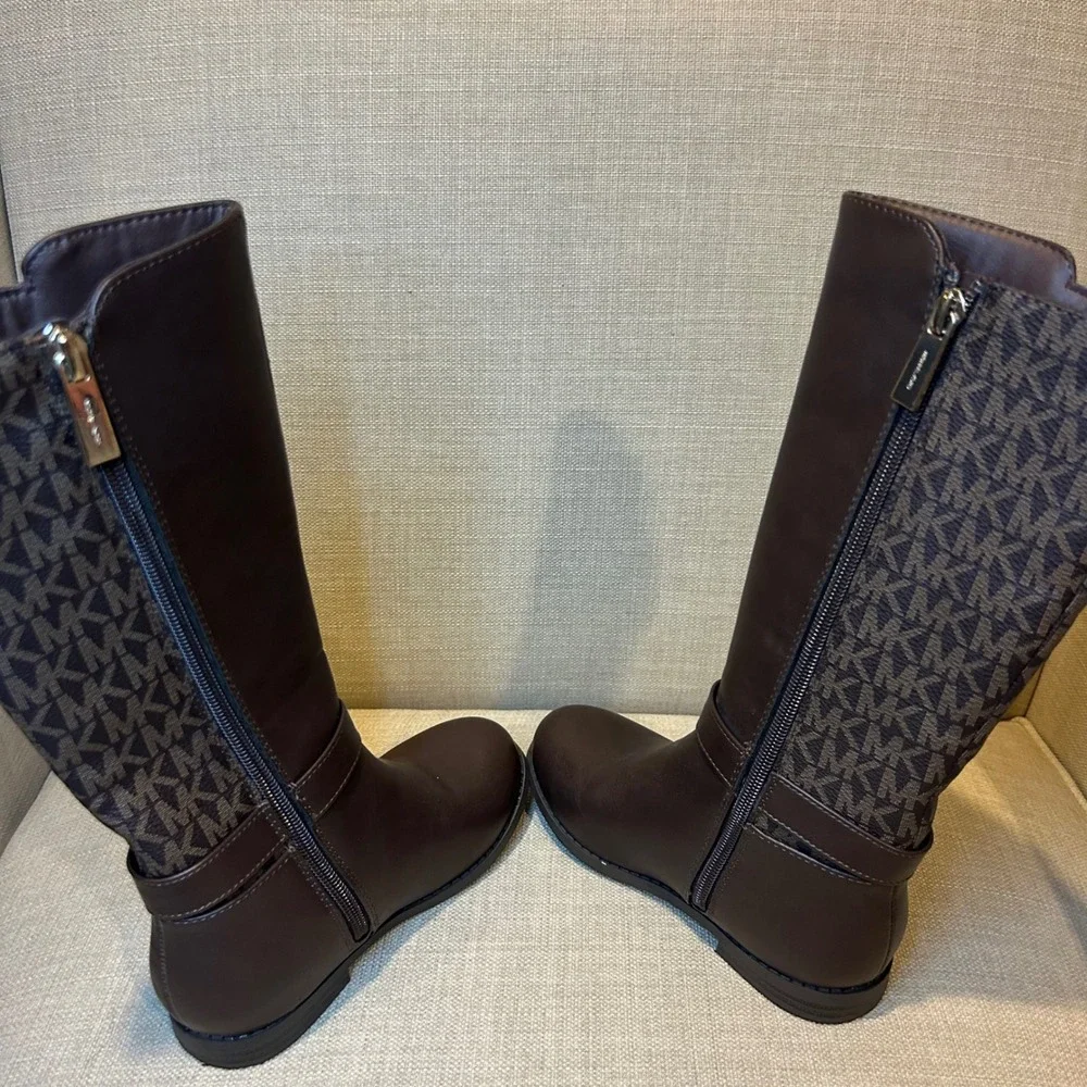 Michael Kors Kids Sheala Brown MK Monogram Riding Boots Size 11